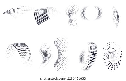 halftone circular dotted frame set. circle dots isolated on white background.