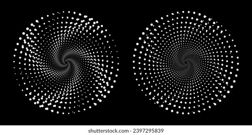 Halftone circular dotted frame set. Circle dots isolated on white background. Logo design element for medical, care, cosmetics. Round the border using halftone circle dots black background