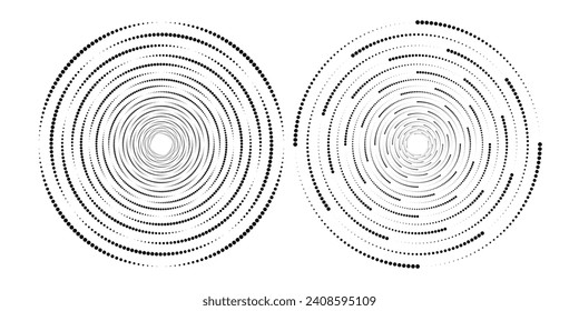 Halftone circular dotted frame set. Circle dots isolated on white background. Logo design element for medical, care, cosmetics. Round the border using halftone circle dots circle spiral