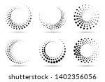 Halftone circular dotted frames set. Circle dots isolated on the white background. Logo design element for medical, treatment, cosmetic. Round border using halftone circle dots texture. Vector