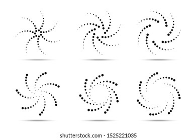 Halftone circular dotted frames set. Circle dots icons isolated on the white background. Logo design element for treatment, cosmetic, technology. Emblems using halftone circle dots texture. Vector.