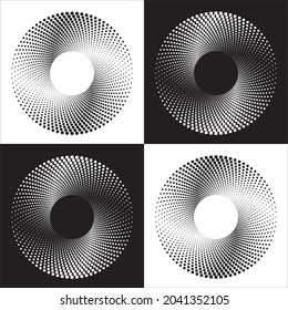 Halftone circular dotted frames set. Logo design element for various purposes. Abstract monochrome halftone pattern dotted pattern. Design element.