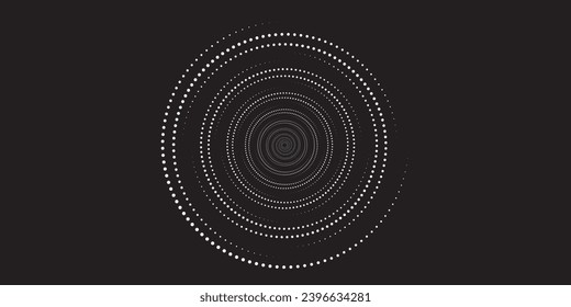 Halftone circular dotted frames set. Circle dots texture isolated on white background. Spotted spray texture. Vector abstract design element spiral circle sound wave vector logo concept dots halftone