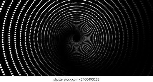 Halftone circular dotted frames set. Circle dots texture isolated on white background. Spotted spray texture. Vector abstract design element spiral circle sound wave dots white and black 