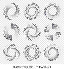 Conjunto de marcos con puntos circulares de semitono. Marco de puntos redondo. Diseño de círculos punteados giratorios. Colección de media tonalidad. Logo de redondeo