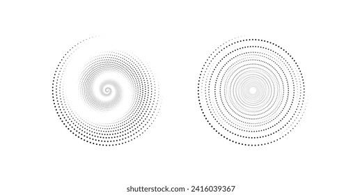 Conjunto de marcos con puntos circulares de semitono. La textura de los puntos de círculo se aísla sobre fondo blanco. Textura de pulverización manchada. Elemento de diseño abstracto vectorial