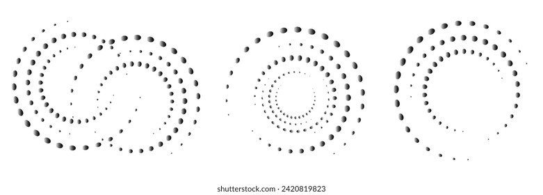Halftone circular dotted frames set. Circle dots isolated on the white background.
