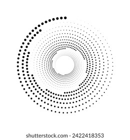 Halftone circular dotted frames set. Circle dots isolated on the white background. Logo design element for medical, treatment, cosmetic. Round border using halftone circle dots texture. Vector
