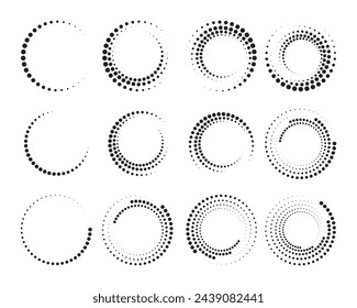 Halftone circular dotted frames set. . cosmetic. Round border using halftone circle dots texture. Abstract background Circle dots isolated on the white background Vector
