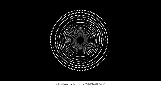 Halftone circular dotted frames set. Circle dots texture isolated on white background. Spotted spray texture. Vector abstract design element spiral circle sound wave vector dots circle modern	
