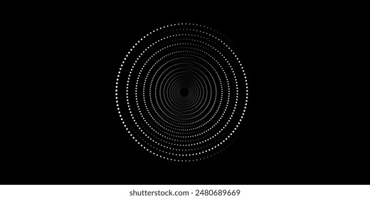 Halbtonförmige gepunktete Rahmen gesetzt. Circle Dots Textur isoliert auf weißem Hintergrund. Gefleckte Sprühtextur. Vektorgrafik abstraktes Designelement Spiralkreis Schallwelle Vektorgrafik Punkte Kreis Vektorgrafik
