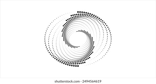 Halftone circular dotted frames set. Circle dots texture isolated on whte background. Spotted spray texture. Vector abstract design element spiral circle sound wave vector logo concept dots arts 