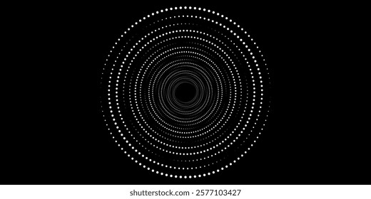 Halftone circular dotted frames set. Circle dots texture isolated on white background. Spotted spray texture. Vector abstract design element spiral circle