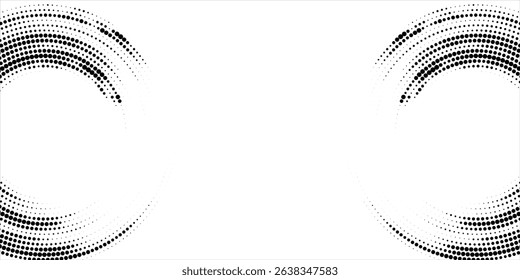 Halftone circular dotted frames set. Circle dots texture isolated on white background. Spotted spray texture. Vector abstract design element spiral circle sound wave vector logo concept spiral arts