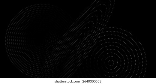 Halftone circular dotted frames set. Circle dots texture isolated on white background. Spotted spray texture. Vector abstract design element spiral circle sound wave vector logo modern black and white