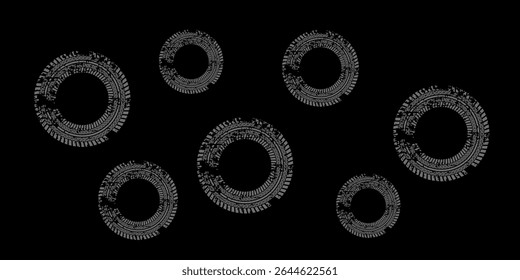 Halftone circular dotted frames set. Circle dots texture isolated on white background. Spotted spray texture. Vector abstract design element spiral circle sound wave logo modern black and white.vector