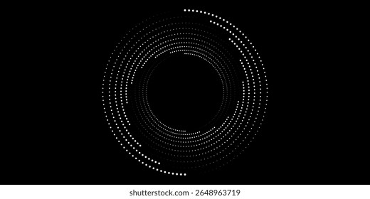 Halftone circular dotted frames set. Circle dots texture isolated on white background. Spotted spray texture. Vector abstract design element spiral circle sound wave vector dots circle	
