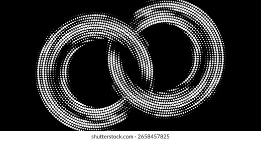 Conjunto de quadros pontilhados circulares de meio-tom. Textura de pontos de círculo isolada em fundo branco. Textura de pulverização manchada. Vetor abstrato elemento de design espiral círculo som onda vetor logotipo moderno preto e branco