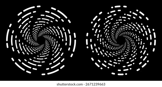 Halftone circular dotted frames set. Circle dots texture isolated on white background. Spotted spray texture. Vector abstract design element spiral circle sound wave vector logo modern black and white