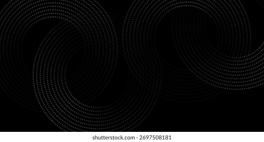 Conjunto de quadros pontilhados circulares de meio-tom. Textura de pontos de círculo isolada em fundo branco. Textura de pulverização manchada. Vetor abstrato elemento de design espiral círculo som onda vetor moderno 