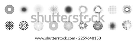 Halftone circular dotted frames set. Circle dots texture isolated on white background. Spotted spray texture. Vector abstract design element
