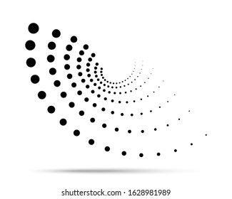 Halftone circular dotted insignia. Circle dots emblem isolated on the white background. Logo design element for medical, treatment, cosmetic. Snail shape using halftone circle dots texture. Vector