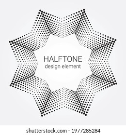Halftone circular frame. Circle dots isolated on the white background. Fabric design element. Halftone circle dots texture. Vector design element for various purposes.