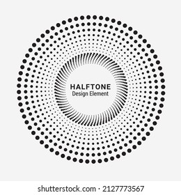 Halftone circular frame logo, background, pattern, object. Circle dots isolated on the white background. Fabric design element. Vector design element for various purposes.
