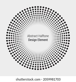 Halftone circular frame logo. Circle dots isolated on the white background. Fabric design element, pattern, texture. Vector design element for various purposes.