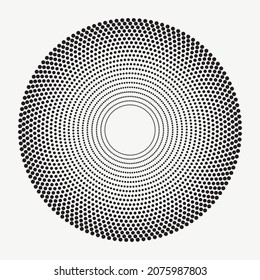 Halftone circular frame logo. Circle dots isolated on the white background. Fabric design element.Halftone circle dots texture. Vector design element for various purposes.