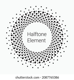 Halftone circular frame logo. Halftone circle dots texture. Vector dotted design element for various purposes.