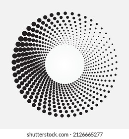 Halftone circular frame logo. Circle dots isolated on the white background. Fabric design element. Halftone circle dots texture, frame, pattern, object, backdrop.