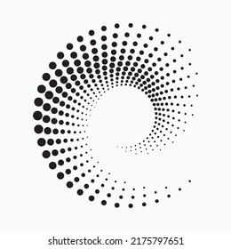 Halftone circular frame logo. Circle dots isolated on the white background. Fabric design element. Halftone circle dots texture. Vector design element for various purposes.