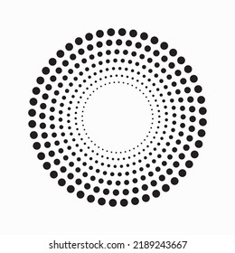 Halftone circular frame logo. Circle dots isolated on the white background. Fabric design element.Halftone circle dots texture. Vector design element for various purposes. Vector object.

