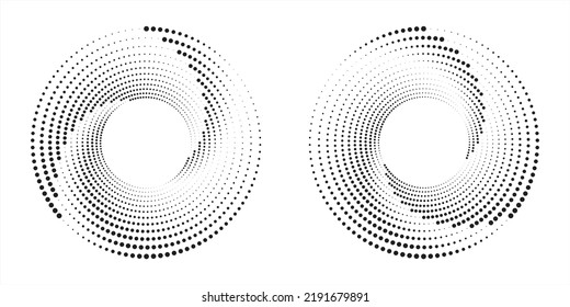 Logo de marco circular de semitono. Los puntos de círculo están aislados en el fondo blanco. Elemento de diseño de tejido.El círculo de semitono marca la textura. Elemento de diseño de vectores para diversos fines.