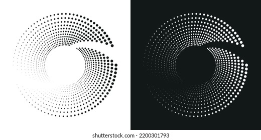 Halftone circular frame logo. Circle dots isolated on the white background. Fabric design element.Halftone circle dots texture. Vector design element for various purposes.
