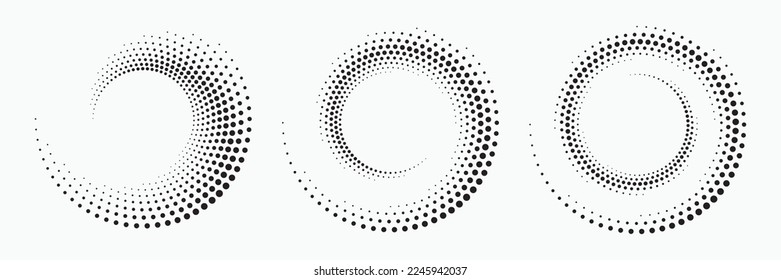 Halftone circular frame logo. Circle dots isolated on the white background. Fabric design element.Halftone circle dots texture. Vector design element for various purposes.