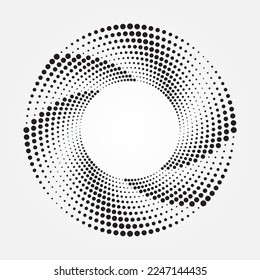 Halftone circular frame logo. Circle dots isolated on the white background. Fabric design element.Halftone circle dots texture. Vector design element for various purposes.