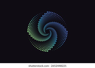 Modelo de vetor de design de logotipo de quadro circular de meio-tom. Pontos de círculo isolados no plano de fundo preto. Elemento de design de tecido.Textura de pontos de círculo de meio-tom. 