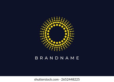 Halftone circular frame logo design vector template. Circle dots isolated on black background. Fabric design element.Halftone circle dots texture. 
