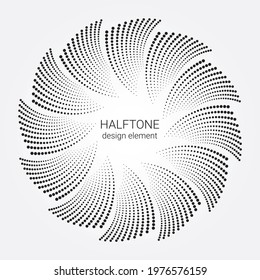 Halftone circular frame logo. Fabric textile design element. Design spiral dots backdrop. Abstract monochrome background. Vector-art illustration.