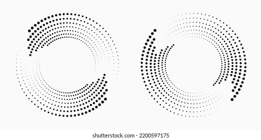 Halftone circular frame logo set. Circle dots isolated on the white background. Fabric design element. Halftone circle dots texture. Vector design element for various purposes.