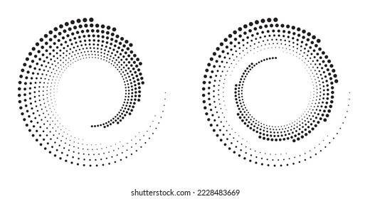 Halftone circular frame logo set. Circle dots isolated on the white background. Fabric design element. Halftone circle dots texture. Vector design element for various purposes.