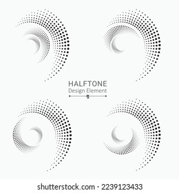 Halftone circular frame logo set. Circle dots isolated on the white background. Fabric design element. Halftone circle dots texture. Vector design element for various purposes.