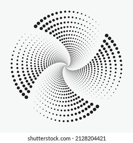 Halftone circular logo. Circle dots isolated on the white background. Fabric design element. Halftone circle dots texture. Vector design element. Vector dotted artwork.