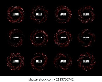 Halftone circular red frames. Technological ring with dots. Halftone circle dotted logo circularly distributed. 