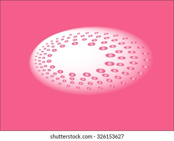 Halftone circular rose dots abstract logo design vector illustration on a rose radial gradient background