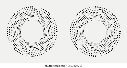 Conjunto de logotipo de espiral circular de semitono. Circular aislada en un fondo blanco. Diseño de tejido de semitono.El círculo de semitono marca la textura. Elemento de diseño de vectores para diversos fines.