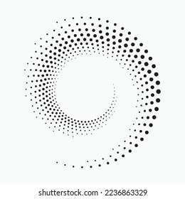 Conjunto de logotipo de espiral circular de semitono. Circular aislada en un fondo blanco. Diseño de tejido de semitono.El círculo de semitono marca la textura. Elemento de diseño de vectores para diversos fines.