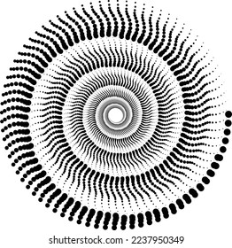 Halftone circular spiral logo set. Circular dotted isolated on the white background. Halftone fabric design. Halftone circle Black dots on white background. Vector illustrations for various purposes